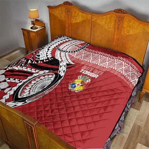 Mate Ma'a Tonga Rugby Kupesi Motifs Quilt Red Waves