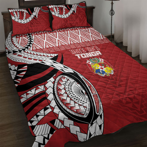 Mate Ma'a Tonga Rugby Kupesi Motifs Quilt Bed Set Red Waves