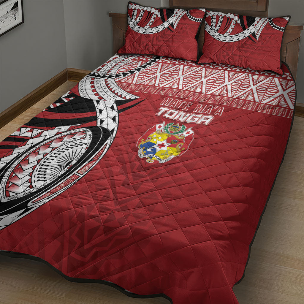 Mate Ma'a Tonga Rugby Kupesi Motifs Quilt Bed Set Red Waves