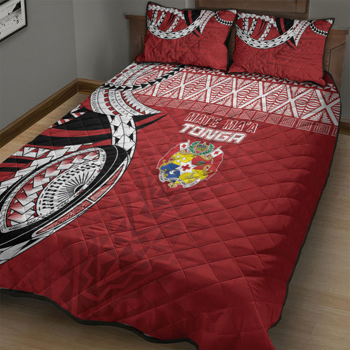 Mate Ma'a Tonga Rugby Kupesi Motifs Quilt Bed Set Red Waves
