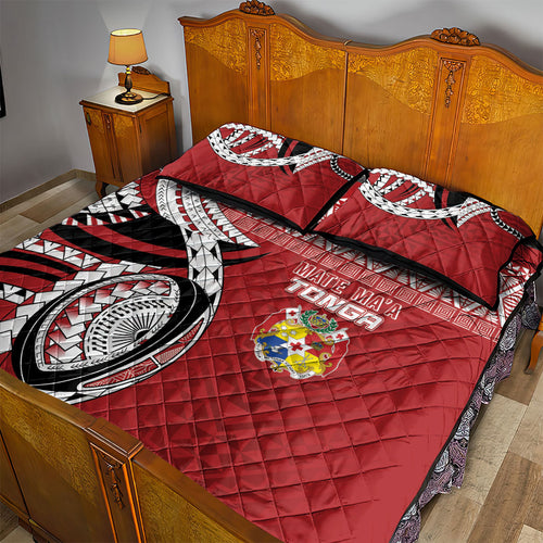 Mate Ma'a Tonga Rugby Kupesi Motifs Quilt Bed Set Red Waves