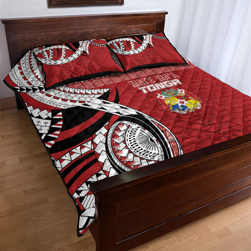 Mate Ma'a Tonga Rugby Kupesi Motifs Quilt Bed Set Red Waves