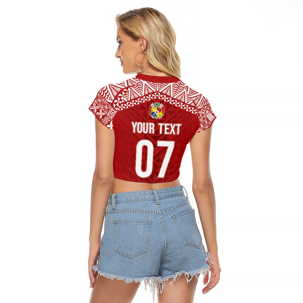 Mate Ma'a Tonga Rugby Custom Kupesi Motifs Raglan Cropped T Shirt Red Waves