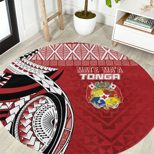 Mate Ma'a Tonga Rugby Kupesi Motifs Round Carpet Red Waves