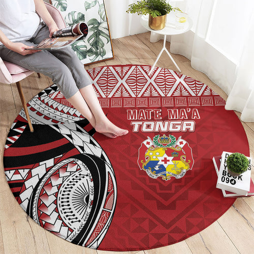 Mate Ma'a Tonga Rugby Kupesi Motifs Round Carpet Red Waves