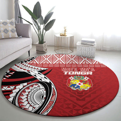 Mate Ma'a Tonga Rugby Kupesi Motifs Round Carpet Red Waves