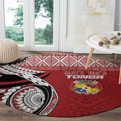 Mate Ma'a Tonga Rugby Kupesi Motifs Round Carpet Red Waves