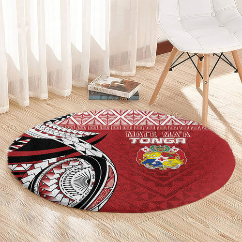 Mate Ma'a Tonga Rugby Kupesi Motifs Round Carpet Red Waves