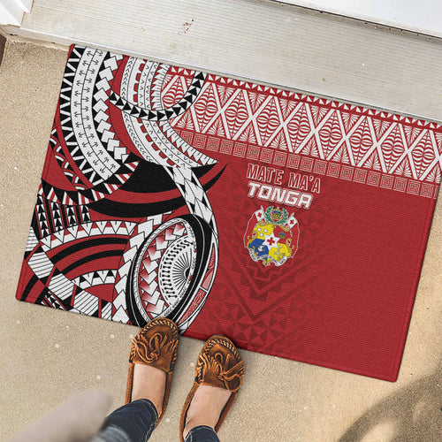 Mate Ma'a Tonga Rugby Kupesi Motifs Rubber Doormat Red Waves