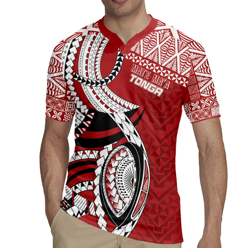 Mate Ma'a Tonga Rugby Custom Kupesi Motifs Rugby Jersey Red Waves