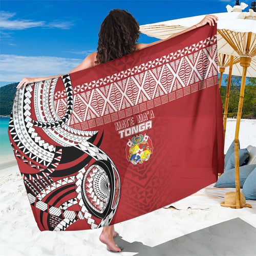 Mate Ma'a Tonga Rugby Kupesi Motifs Sarong Red Waves