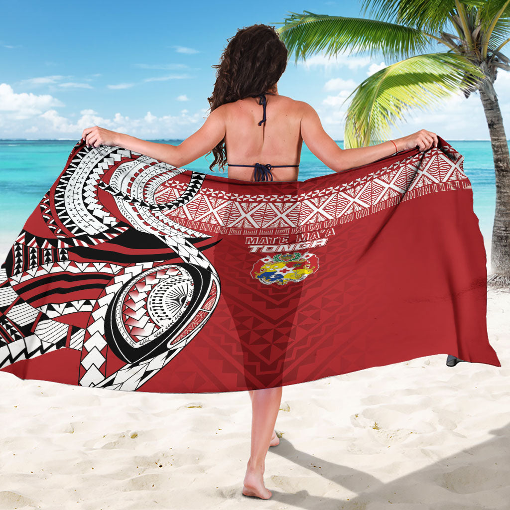 Mate Ma'a Tonga Rugby Kupesi Motifs Sarong Red Waves