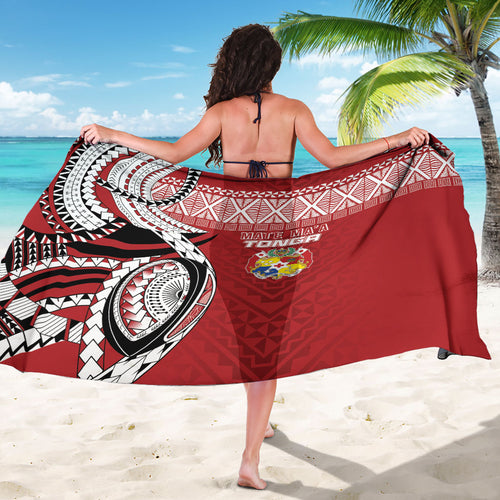 Mate Ma'a Tonga Rugby Kupesi Motifs Sarong Red Waves