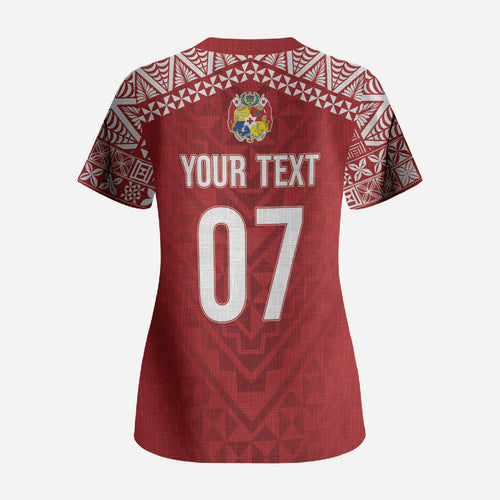 Mate Ma'a Tonga Rugby Custom Kupesi Motifs Scrub Top Red Waves