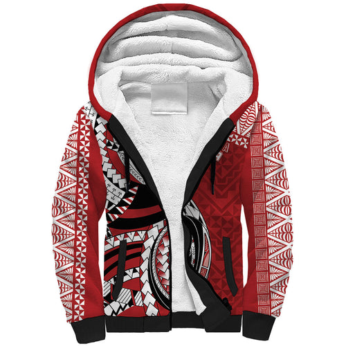 Mate Ma'a Tonga Rugby Custom Kupesi Motifs Sherpa Hoodie Red Waves