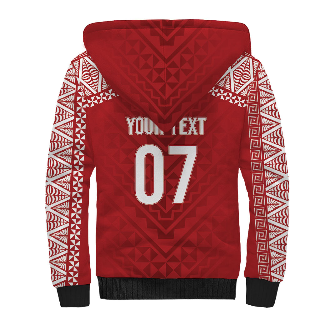 Mate Ma'a Tonga Rugby Custom Kupesi Motifs Sherpa Hoodie Red Waves