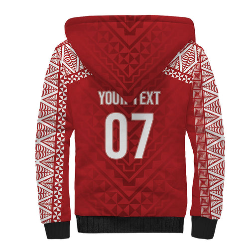 Mate Ma'a Tonga Rugby Custom Kupesi Motifs Sherpa Hoodie Red Waves