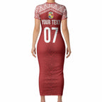 Mate Ma'a Tonga Rugby Custom Kupesi Motifs Short Sleeve Bodycon Dress Red Waves
