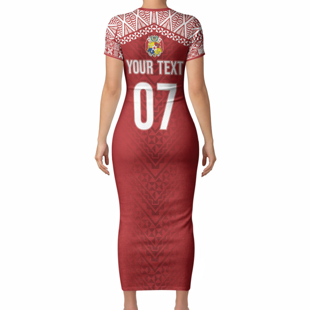 Mate Ma'a Tonga Rugby Custom Kupesi Motifs Short Sleeve Bodycon Dress Red Waves