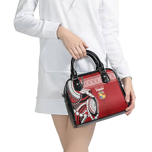 Mate Ma'a Tonga Rugby Kupesi Motifs Shoulder Handbag Red Waves