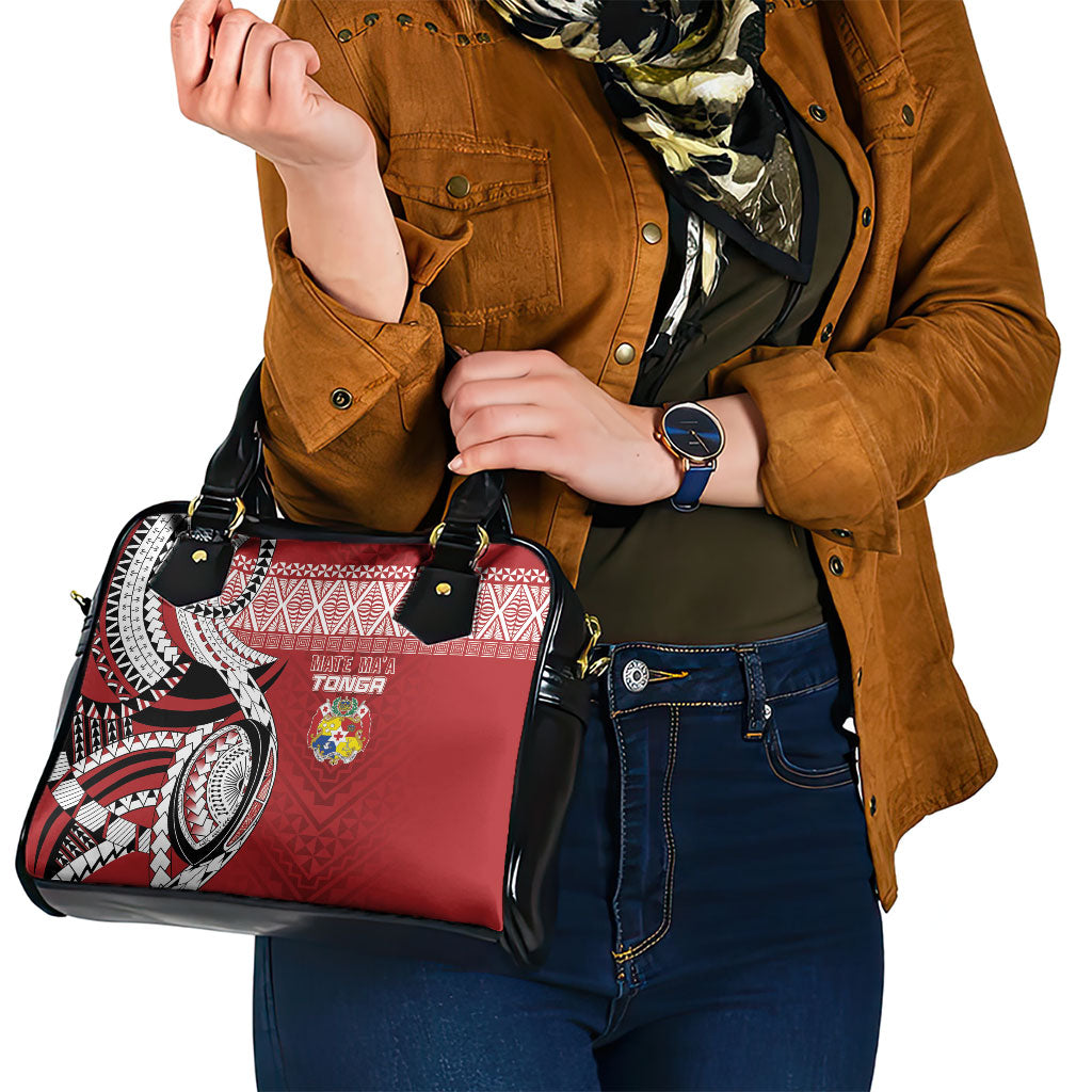 Mate Ma'a Tonga Rugby Kupesi Motifs Shoulder Handbag Red Waves