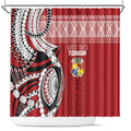 Mate Ma'a Tonga Rugby Kupesi Motifs Shower Curtain Red Waves