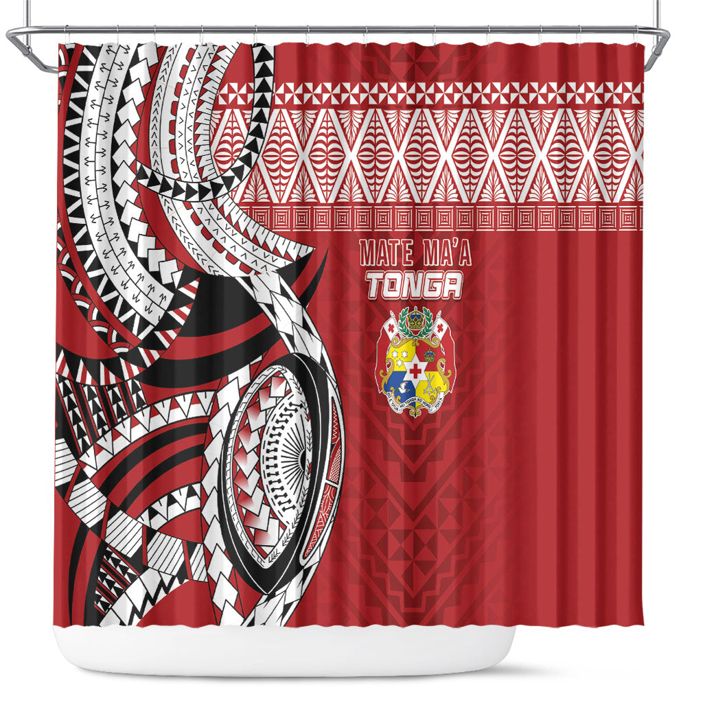 Mate Ma'a Tonga Rugby Kupesi Motifs Shower Curtain Red Waves