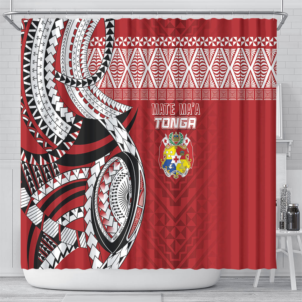 Mate Ma'a Tonga Rugby Kupesi Motifs Shower Curtain Red Waves