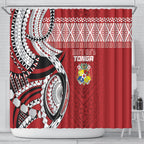Mate Ma'a Tonga Rugby Kupesi Motifs Shower Curtain Red Waves