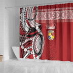 Mate Ma'a Tonga Rugby Kupesi Motifs Shower Curtain Red Waves