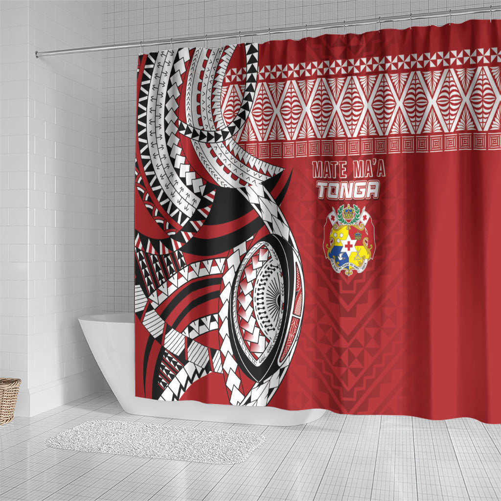 Mate Ma'a Tonga Rugby Kupesi Motifs Shower Curtain Red Waves