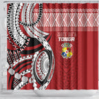 Mate Ma'a Tonga Rugby Kupesi Motifs Shower Curtain Red Waves