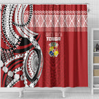 Mate Ma'a Tonga Rugby Kupesi Motifs Shower Curtain Red Waves
