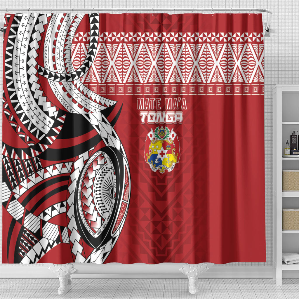 Mate Ma'a Tonga Rugby Kupesi Motifs Shower Curtain Red Waves