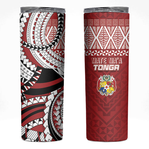 Mate Ma'a Tonga Rugby Kupesi Motifs Skinny Tumbler Red Waves