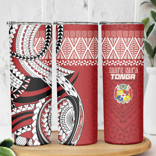 Mate Ma'a Tonga Rugby Kupesi Motifs Skinny Tumbler Red Waves