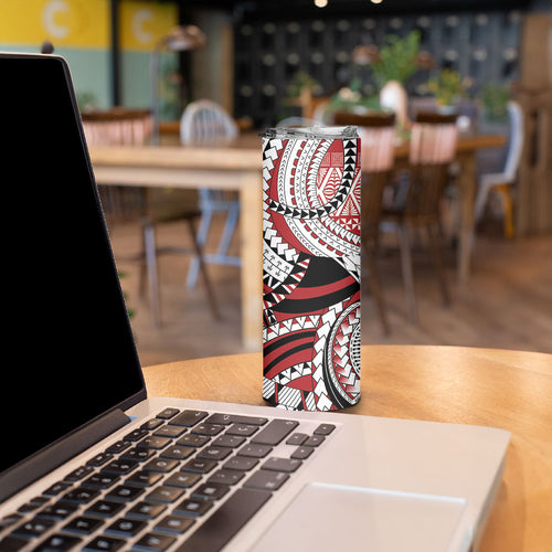 Mate Ma'a Tonga Rugby Kupesi Motifs Skinny Tumbler Red Waves