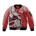 Mate Ma'a Tonga Rugby Custom Kupesi Motifs Sleeve Zip Bomber Jacket Red Waves