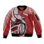 Mate Ma'a Tonga Rugby Custom Kupesi Motifs Sleeve Zip Bomber Jacket Red Waves