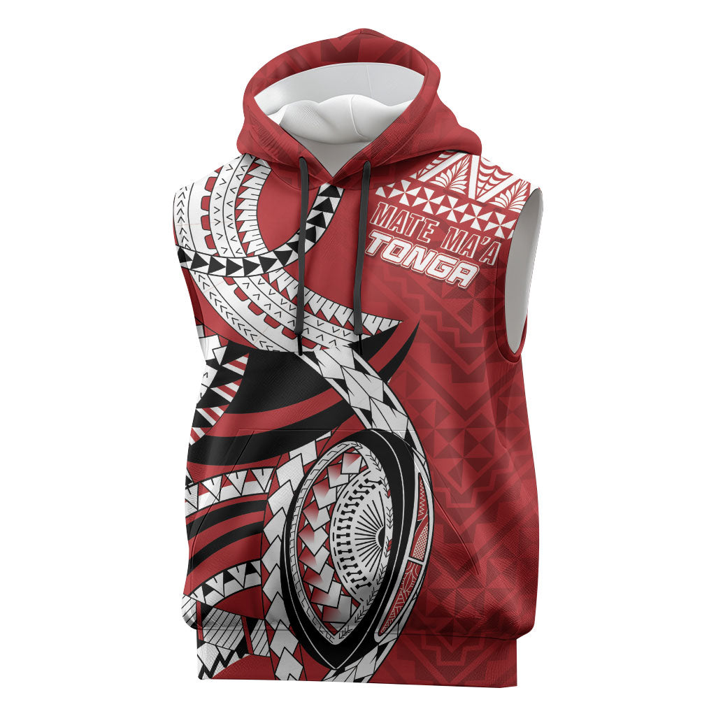 Mate Ma'a Tonga Rugby Custom Kupesi Motifs Sleeveless Hoodie Red Waves