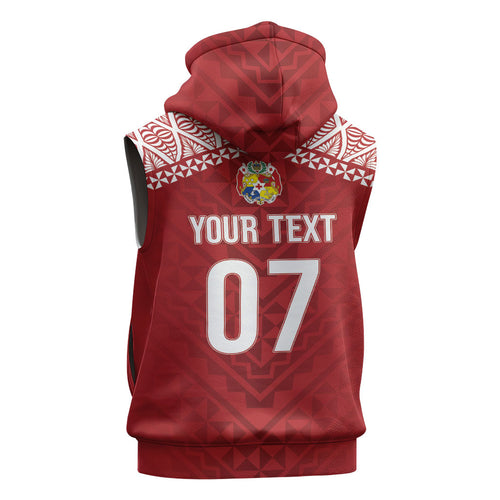 Mate Ma'a Tonga Rugby Custom Kupesi Motifs Sleeveless Hoodie Red Waves