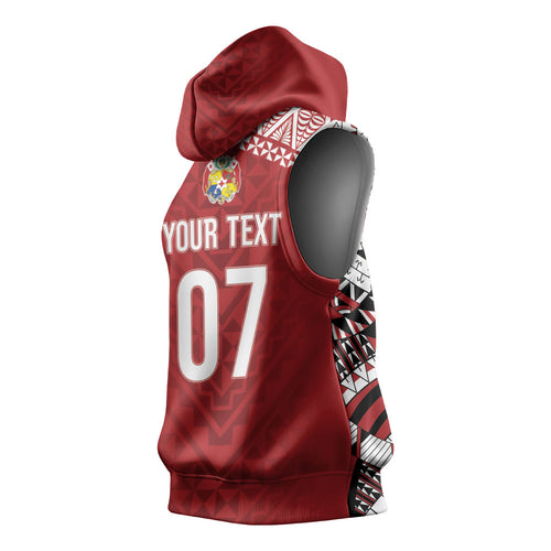 Mate Ma'a Tonga Rugby Custom Kupesi Motifs Sleeveless Hoodie Red Waves