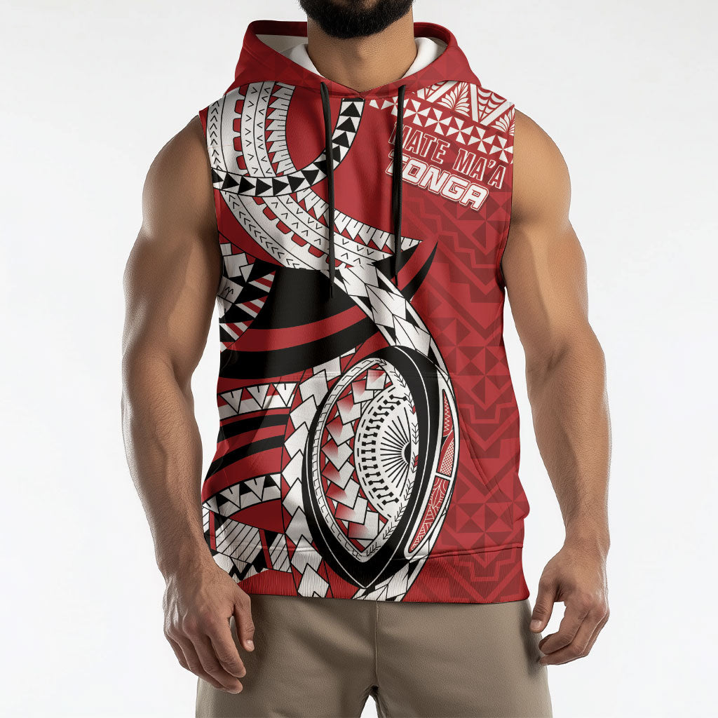 Mate Ma'a Tonga Rugby Custom Kupesi Motifs Sleeveless Hoodie Red Waves