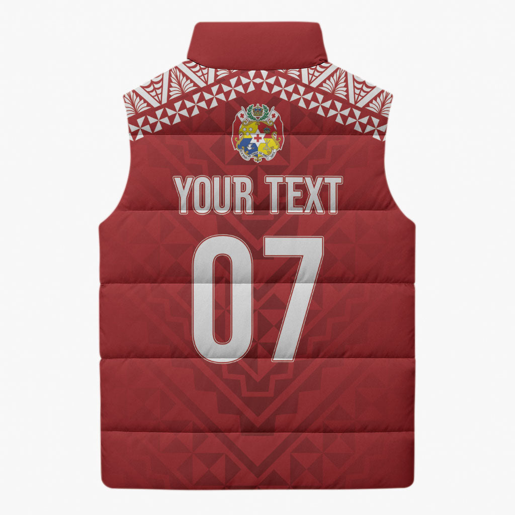 Mate Ma'a Tonga Rugby Custom Kupesi Motifs Sleeveless Puffer Jacket Red Waves