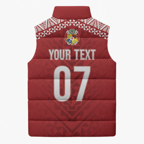 Mate Ma'a Tonga Rugby Custom Kupesi Motifs Sleeveless Puffer Jacket Red Waves