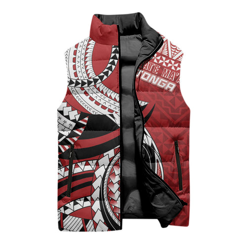 Mate Ma'a Tonga Rugby Custom Kupesi Motifs Sleeveless Puffer Jacket Red Waves