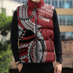 Mate Ma'a Tonga Rugby Custom Kupesi Motifs Sleeveless Puffer Jacket Red Waves