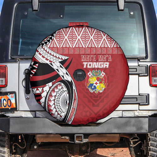 Mate Ma'a Tonga Rugby Kupesi Motifs Spare Tire Cover Red Waves