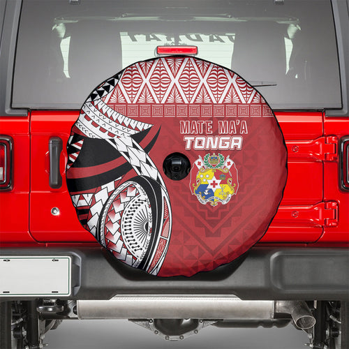 Mate Ma'a Tonga Rugby Kupesi Motifs Spare Tire Cover Red Waves