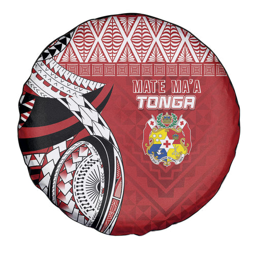 Mate Ma'a Tonga Rugby Kupesi Motifs Spare Tire Cover Red Waves
